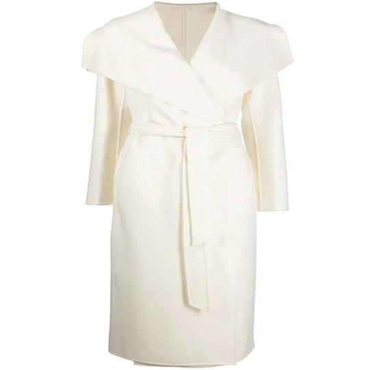 Damen Taillierter Wickelmantel im Kimono‑Look mit weitem Schalkragen und Bindegürtel Nord Taschen