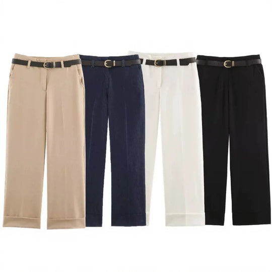 Damen Weite High‑Waist Palazzohose mit vertikalem Streifenmuster und elastischem Bund Nord Taschen