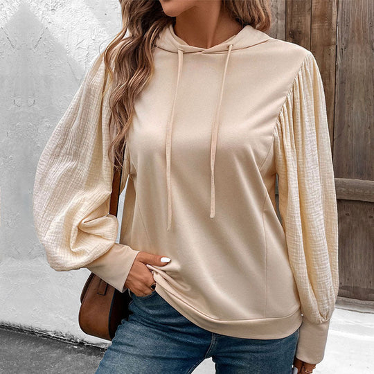 Damen Kapuzenpullover mit Ballonärmeln und Musselin-Einsatz Nord Taschen