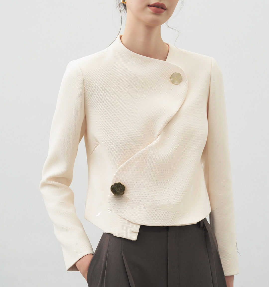 Damen Elegante cropped Blazerjacke mit asymmetrischem Schnitt Nord Taschen