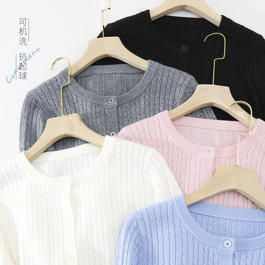 Damen Feiner Zopfmuster-Cardigan mit Rundhals und durchgehender Knopfleiste Nord Taschen