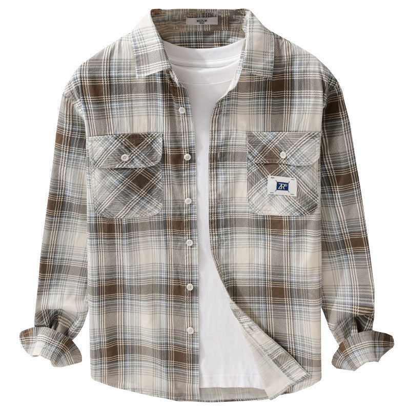 Herren Karierter Baumwoll-Überhemd im Casual-Layering‑Stil mit Pattentaschen Nord Taschen