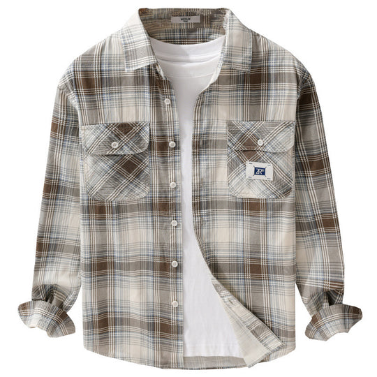 Herren Karierter Baumwoll-Überhemd im Casual-Layering‑Stil mit Pattentaschen Nord Taschen