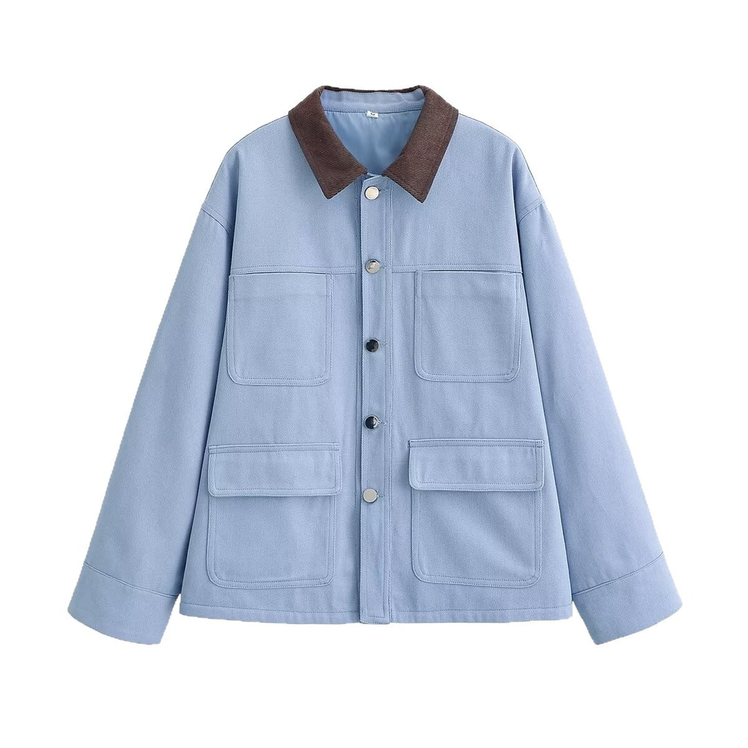 Damen Boxy-Arbeitsjacke mit Cordkragen und vier aufgesetzten Taschen Nord Taschen