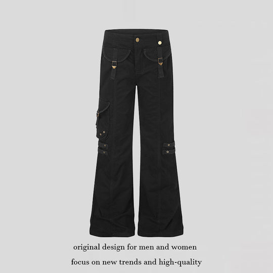Damen weite High‑Waist Cargo‑Hose mit Utility‑Taschen und Gurt‑Details Nord Taschen