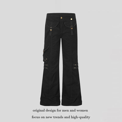 Damen weite High‑Waist Cargo‑Hose mit Utility‑Taschen und Gurt‑Details Nord Taschen