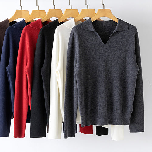 Damen feiner leichter V-Ausschnitt-Pullover mit offenem Hemdkragen und legerer Silhouette Nord Taschen