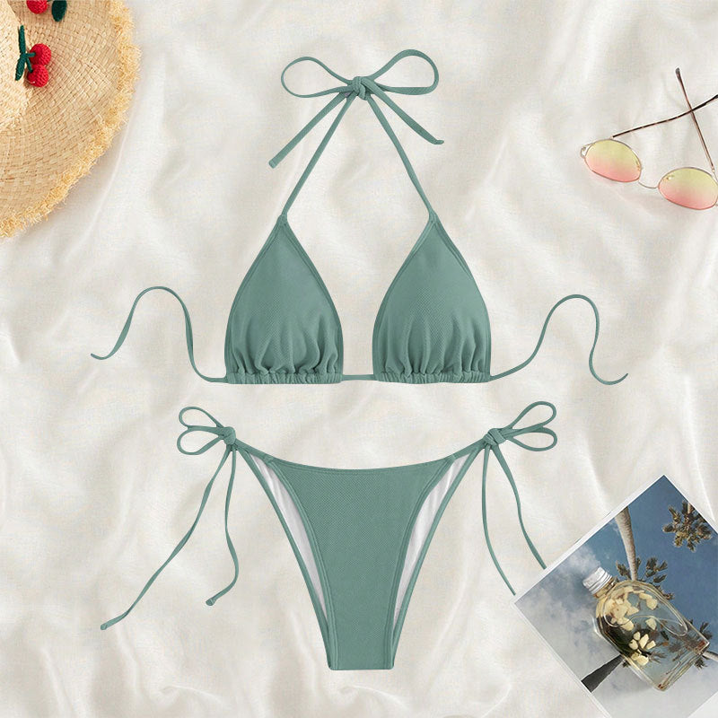 Damen Triangel-Bikini mit verstellbaren BindNord Taschenändern und seitlichen Schleifen