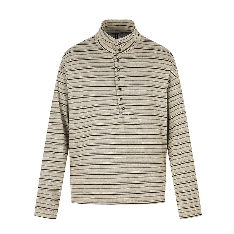 Herren Lässiges Henley-Langarmshirt mit Stehkragen und feinem Streifenmuster Nord Taschen