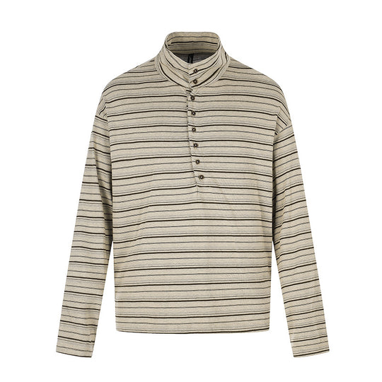 Herren Lässiges Henley-Langarmshirt mit Stehkragen und feinem Streifenmuster Nord Taschen