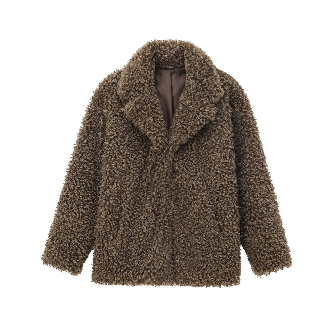 Damen 70+ kuscheliger Teddy‑Mantel mit Reverskragen und weichem Kunstfell Nord Taschen
