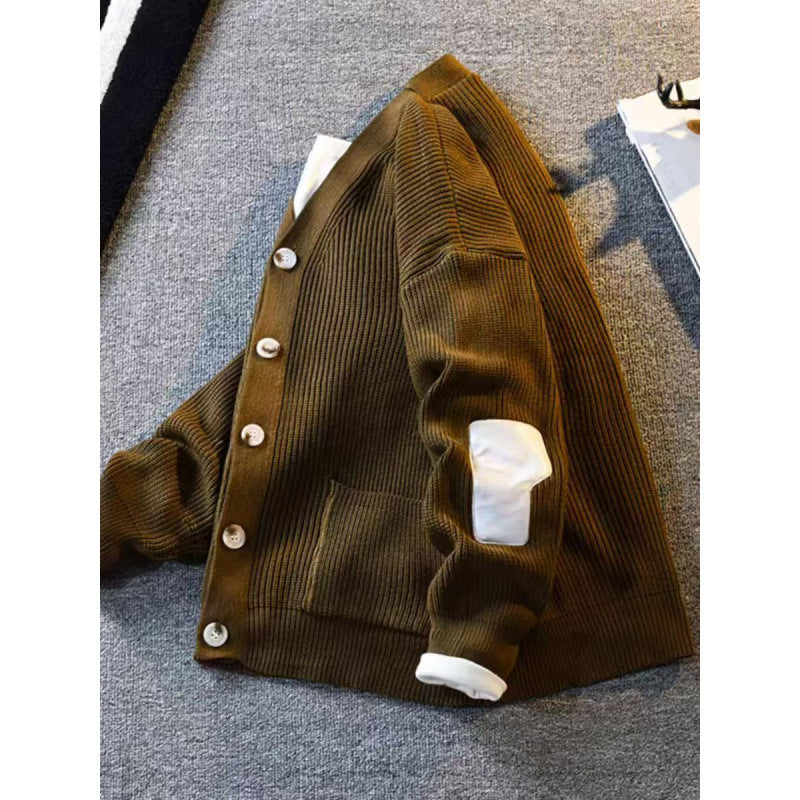 Herren Oversized Strickcardigan mit Ellenbogen-Patches und aufgesetzten Taschen Nord Taschen