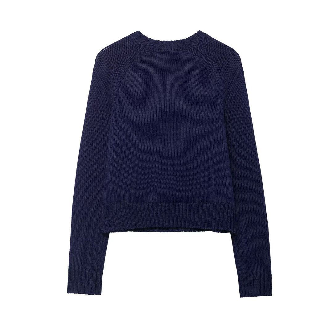 Damen Cropped-Weihnachtspullover mit Intarsia-Hausmotiv und Rundhalsausschnitt Nord Taschen