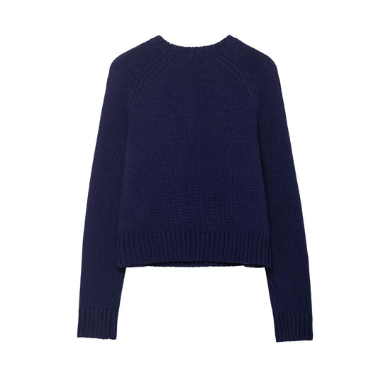 Damen Cropped-Weihnachtspullover mit Intarsia-Hausmotiv und Rundhalsausschnitt Nord Taschen