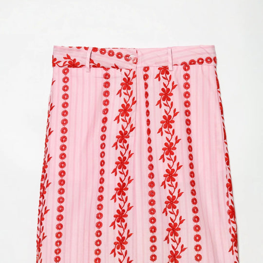 Damen Hochtaillierte Palazzo-Hose mit floraler Stickerei Nord Taschen