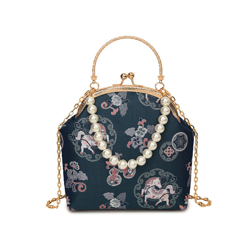 Damen elegante Umhängetasche im Vintage-Stil mit Perlenverzierung Nord Taschen