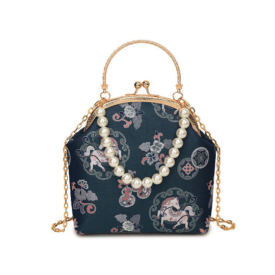 Damen elegante Umhängetasche im Vintage-Stil mit Perlenverzierung Nord Taschen