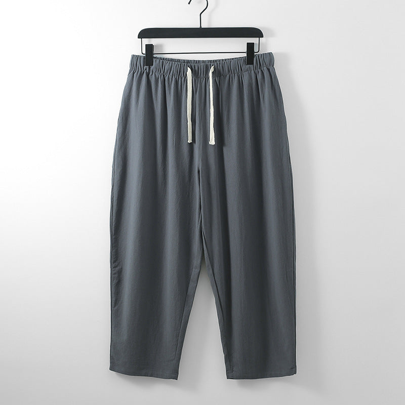 Unisex Leichte Baumwoll-Leinen Freizeithose mit elastischem Bund und Tunnelzug Nord Taschen