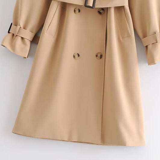 Damen Doppelreihiger Trenchcoat mit Taillengürtel und Schulterpasse Nord Taschen