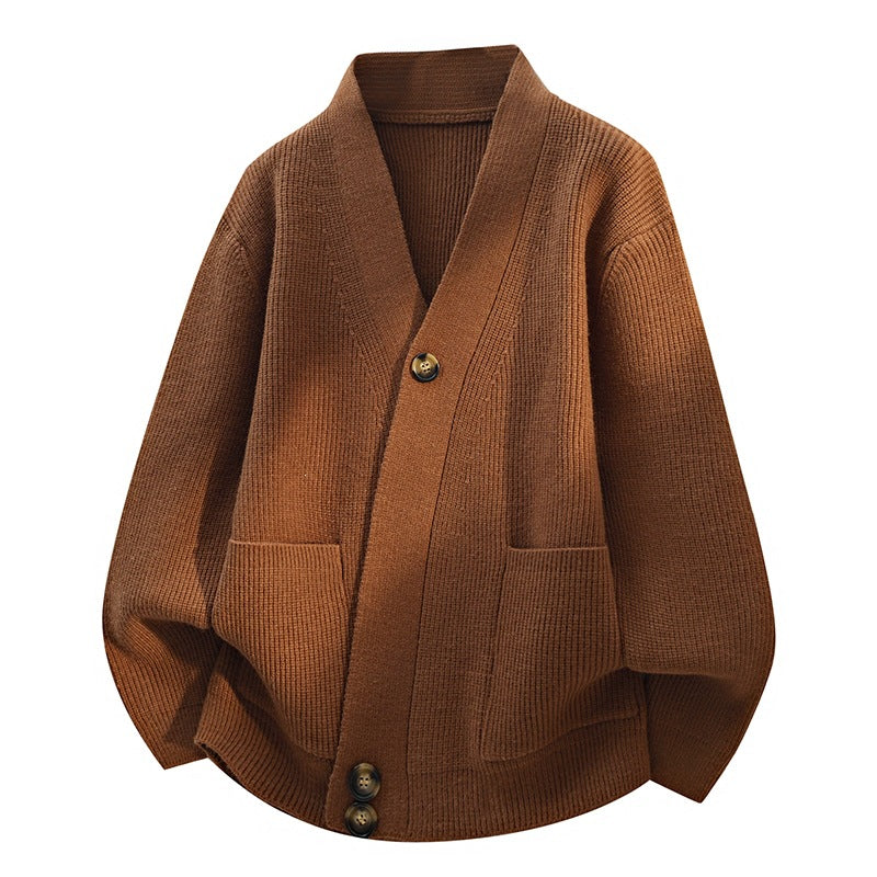 Damen Oversize-Strickjacke mit großem V-Ausschnitt, aufgesetzten Taschen & Holzknöpfen Nord Taschen