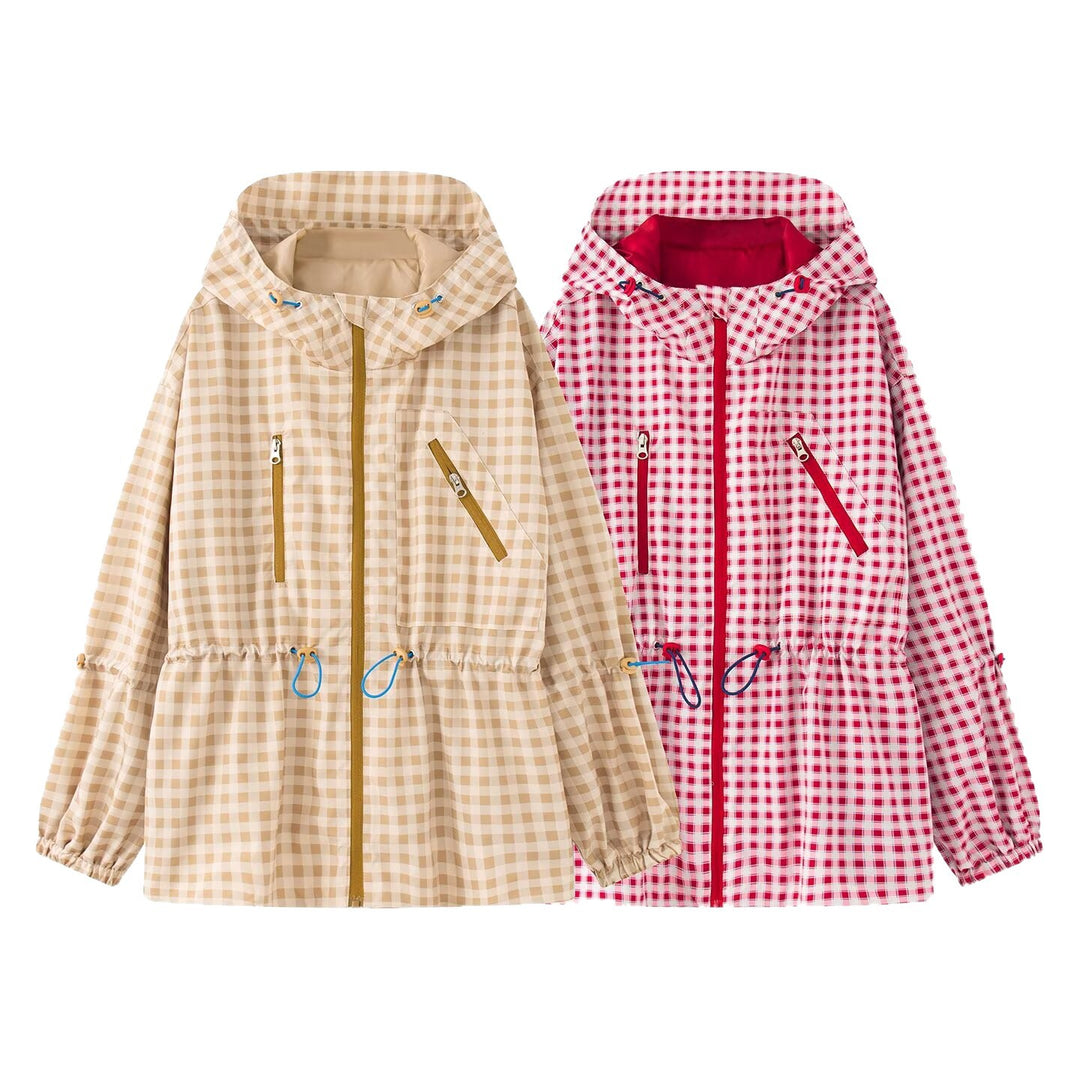 Damen Leichter Vichy‑Karo‑Parka mit Kapuze, Tunnelzugtaillierung und Reißverschlusstaschen Nord Taschen