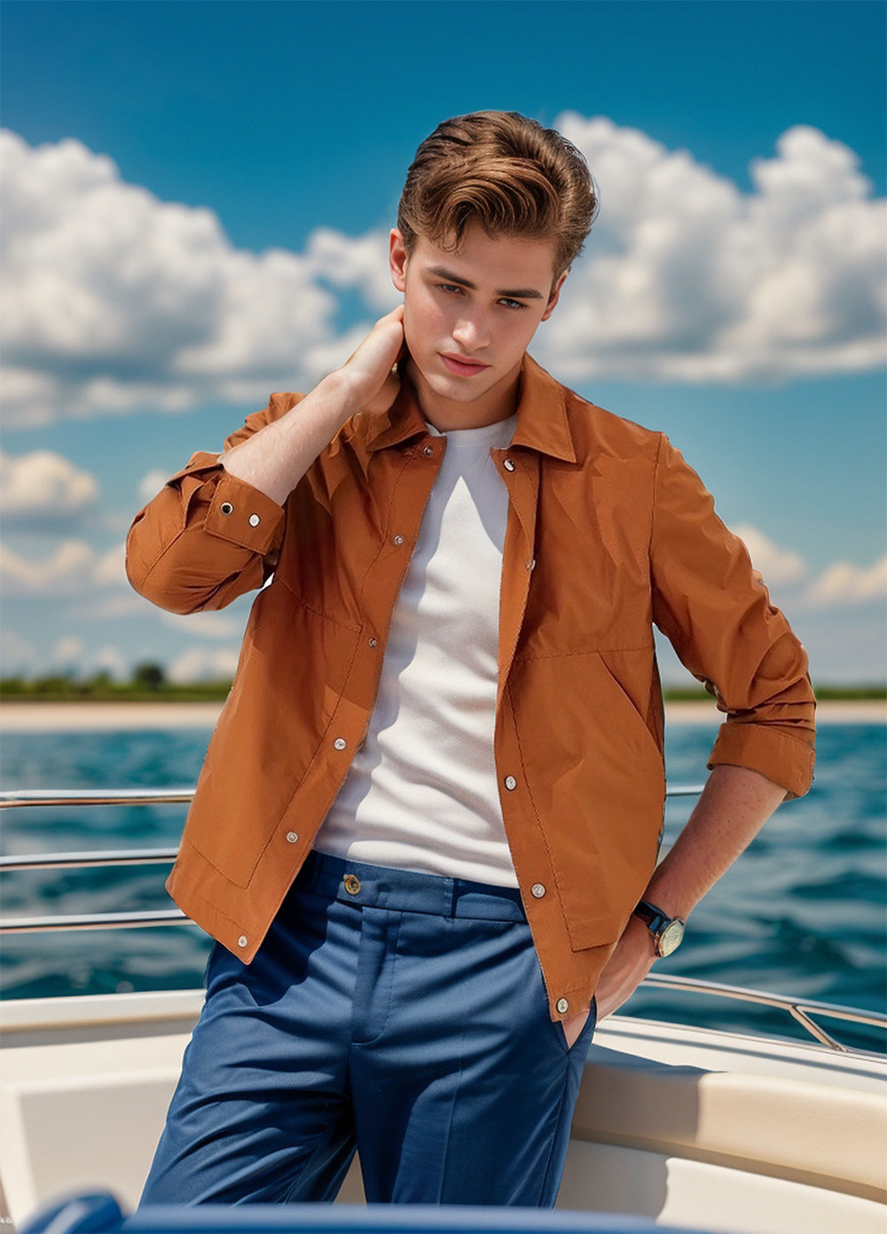 Herren Leichte Overshirt-Jacke mit Druckknopffront und Hemdkragen Nord Taschen