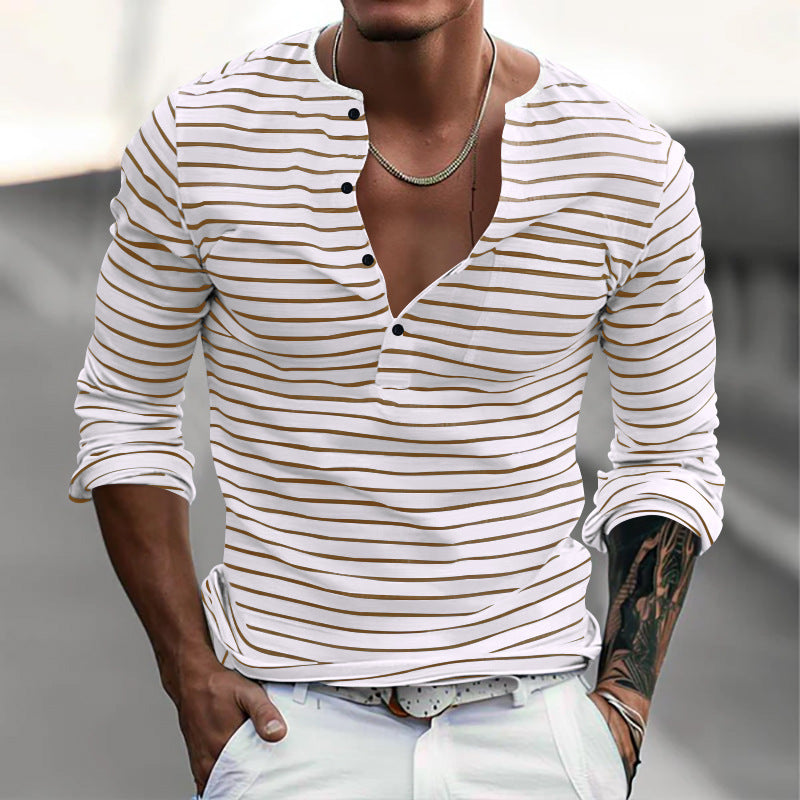 Herren Langarm-Henley-Shirt mit modischen Streifen und praktischen Knöpfen