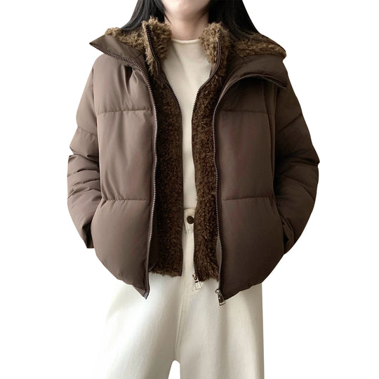 Damen nan kurze wattierte Doppeljacke mit abnehmbarem Teddy-Innenfutter und hohem Stehkragen Nord Taschen