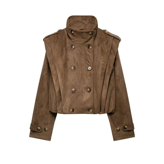 Damen Kurzjacke im Matrosen- und Military-Mix mit hohem Stehkragen, Epauletten und tailliertem Gummizug Nord Taschen