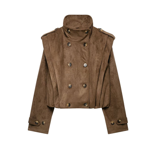 Damen Kurzjacke im Matrosen- und Military-Mix mit hohem Stehkragen, Epauletten und tailliertem Gummizug Nord Taschen