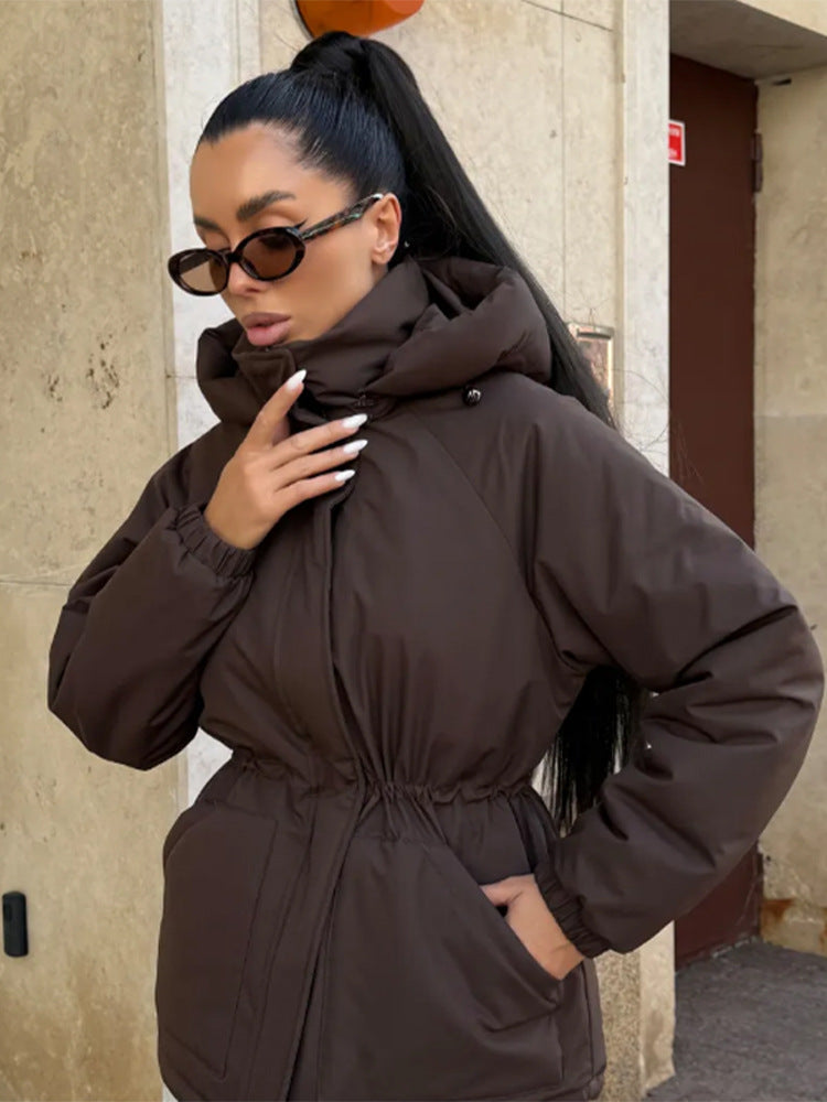 Damen Steppparka mit hohem Kragen, tailliertem Kordelzug und Kapuze Nord Taschen