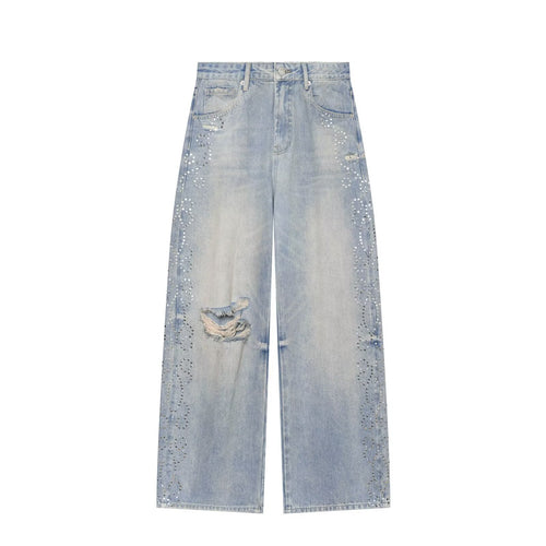 Damen High Waist Jeans mit weitem Bein, Destroyed-Details und Nietenapplikation Nord Taschen