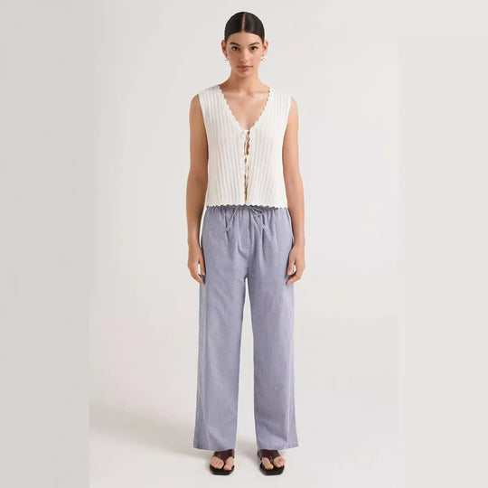 Damen lässige bequeme Schlafhose aus leichtem Baumwollstoff mit eleganten Streifen