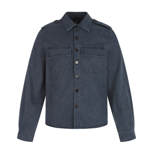 Herren Hemdjacke aus gewaschenem Denim mit Pattentaschen und Schulterklappen Nord Taschen