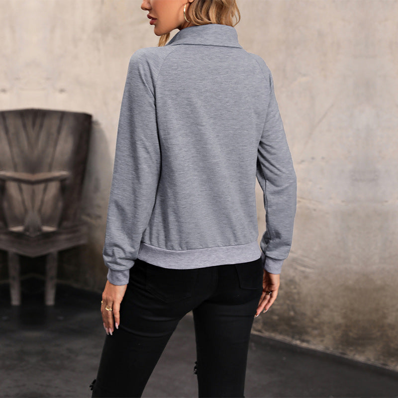 Damen Sweatshirt mit asymmetrischem Knopfkragen, Raglanärmeln und taillierter Silhouette Nord Taschen