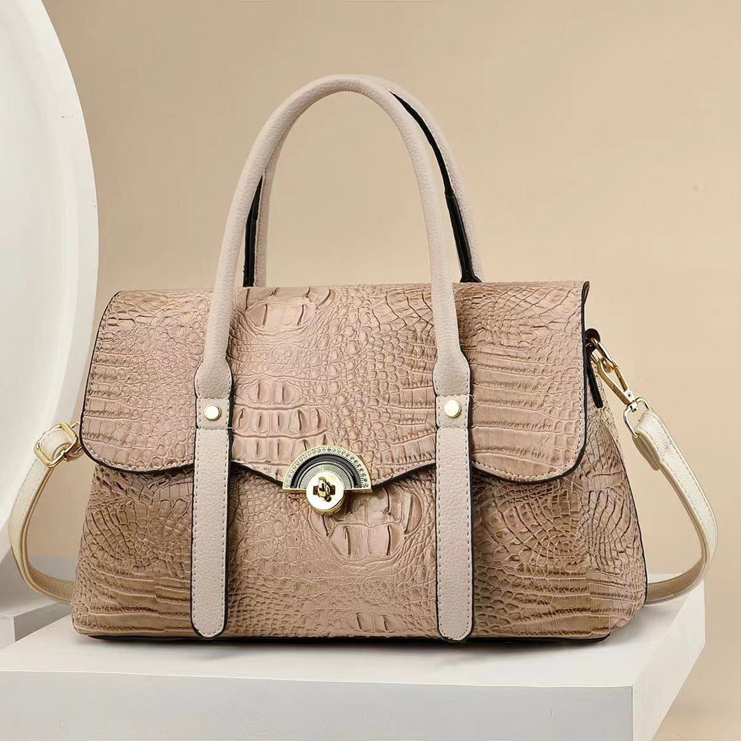 Damen edle Handtasche mit Schlangenlederoptik und klappbarem Überschlag Nord Taschen