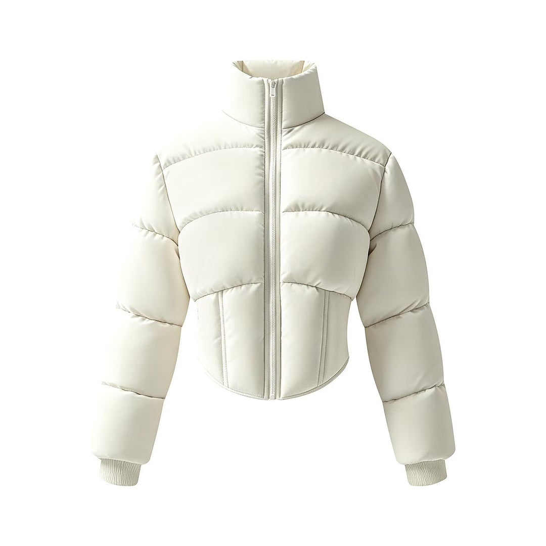 Damen kurze gesteppte Steppjacke mit taillierter Korsettschnitt‑Silhouette und hohem Stehkragen Nord Taschen