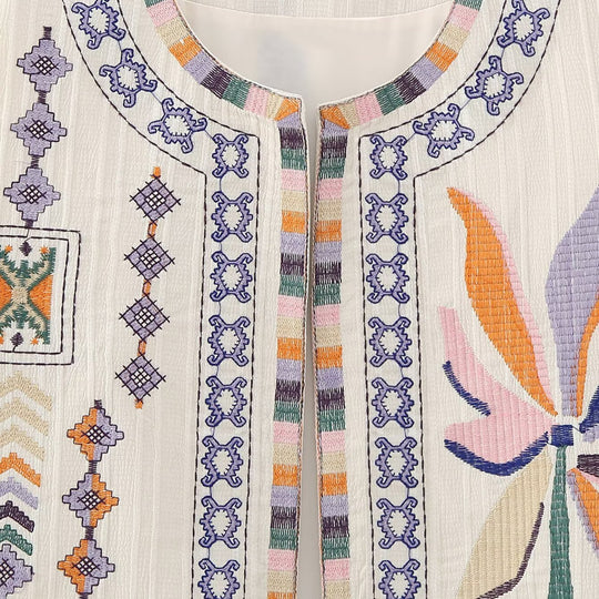 Damen bestickte ärmellose Boho‑Weste mit folkloristischen Motiven und offener Front Nord Taschen