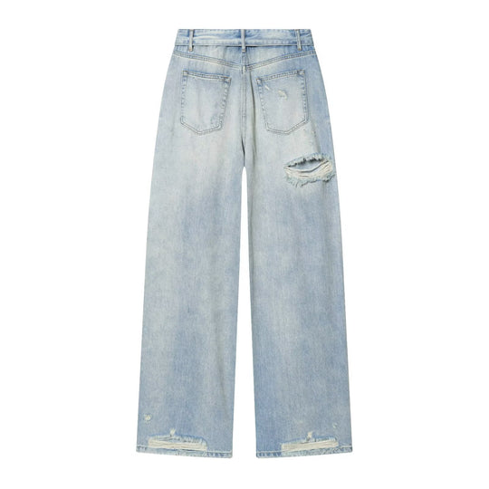 Damen High‑Waist Jeans mit weitem Bein, Destroyed‑Details und ausgefransten Knien Nord Taschen