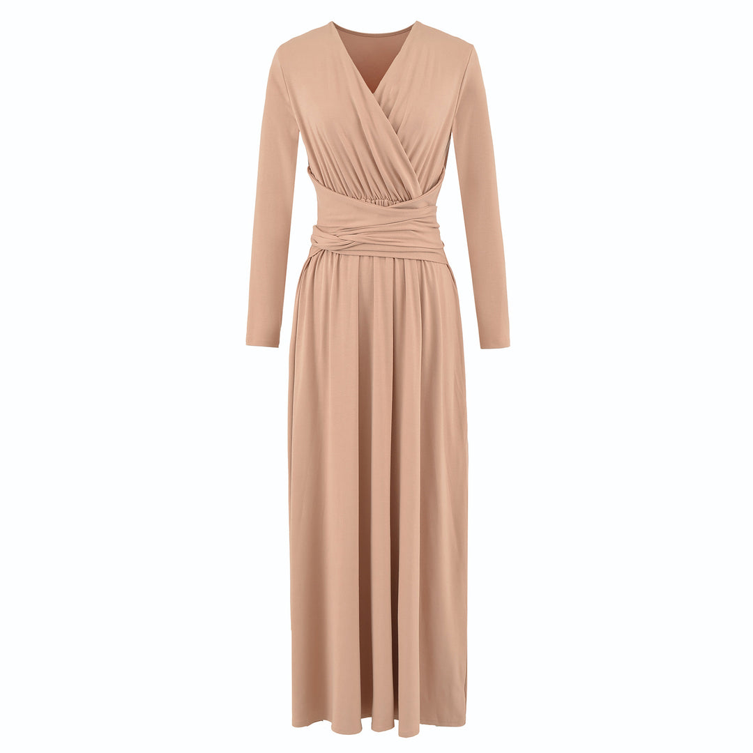 Damen Maxi-Wickelkleid mit taillierter Wickelpartie und langen Ärmeln Nord Taschen