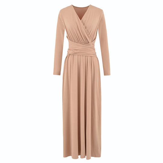Damen Maxi-Wickelkleid mit taillierter Wickelpartie und langen Ärmeln Nord Taschen