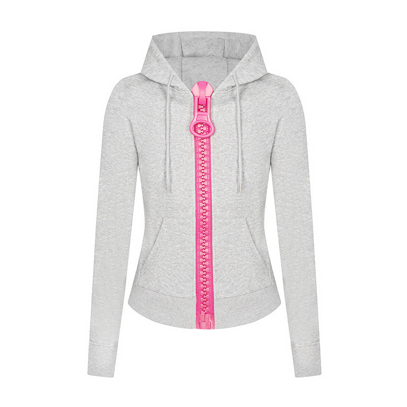 Damen Kapuzen-Sweatjacke mit markantem Zierreißverschluss und Kängurutasche Nord Taschen