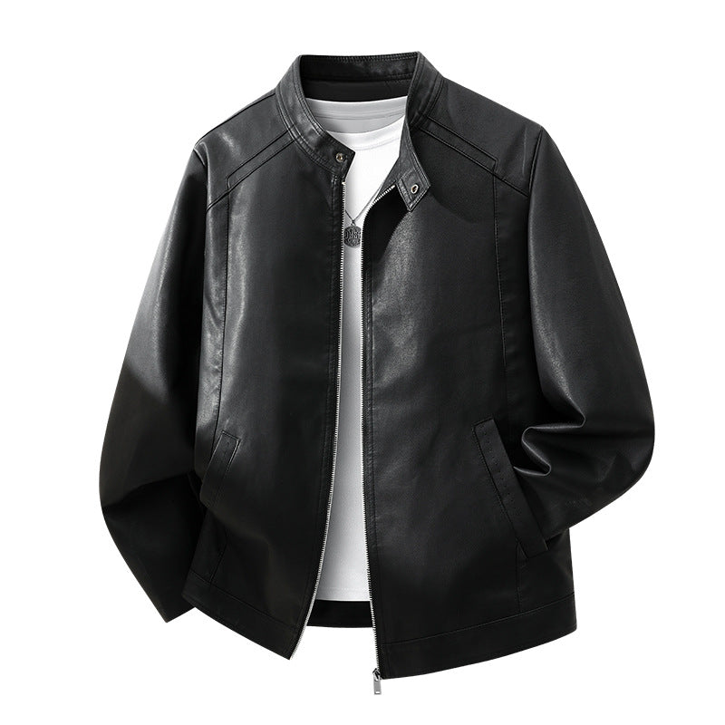Herren Schlichte Kunstleder-Cityjacke mit Stehkragen, Zweiwege-Reißverschluss & Eingrifftaschen Nord Taschen
