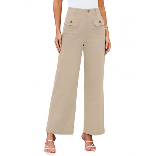 Damen High-Waist Palazzo-Hose mit aufgesetzten Knopf-Taschen Nord Taschen