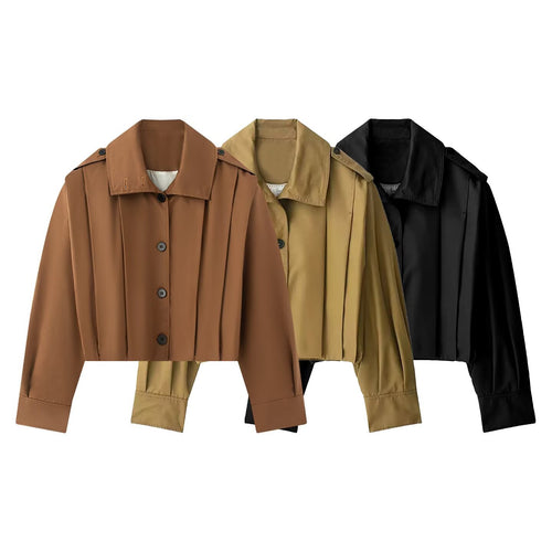 Damen Kurze Oversize-Trenchjacke im Cropped-Schnitt mit Schulterklappen und Plissée-Ärmeln Nord Taschen
