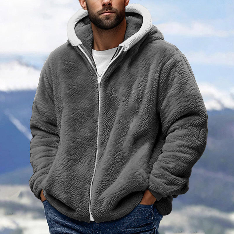 Herren Kuschelige Teddy-Fleece-Kapuzenjacke mit Reißverschluss und Oversize-Passform Nord Taschen