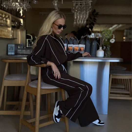 Damen kurzes Samt-Zip-Hoodie mit Tunnelzug und fließender Palazzo-Jogginghose Nord Taschen
