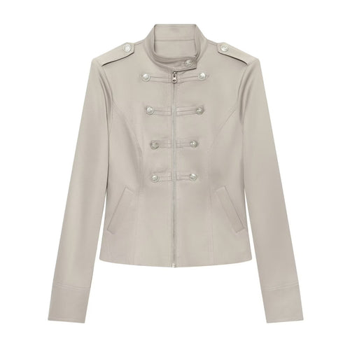 Damen Militärinspirierte Kurzjacke mit Stehkragen, Zierknopfleiste und Reißverschluss Nord Taschen