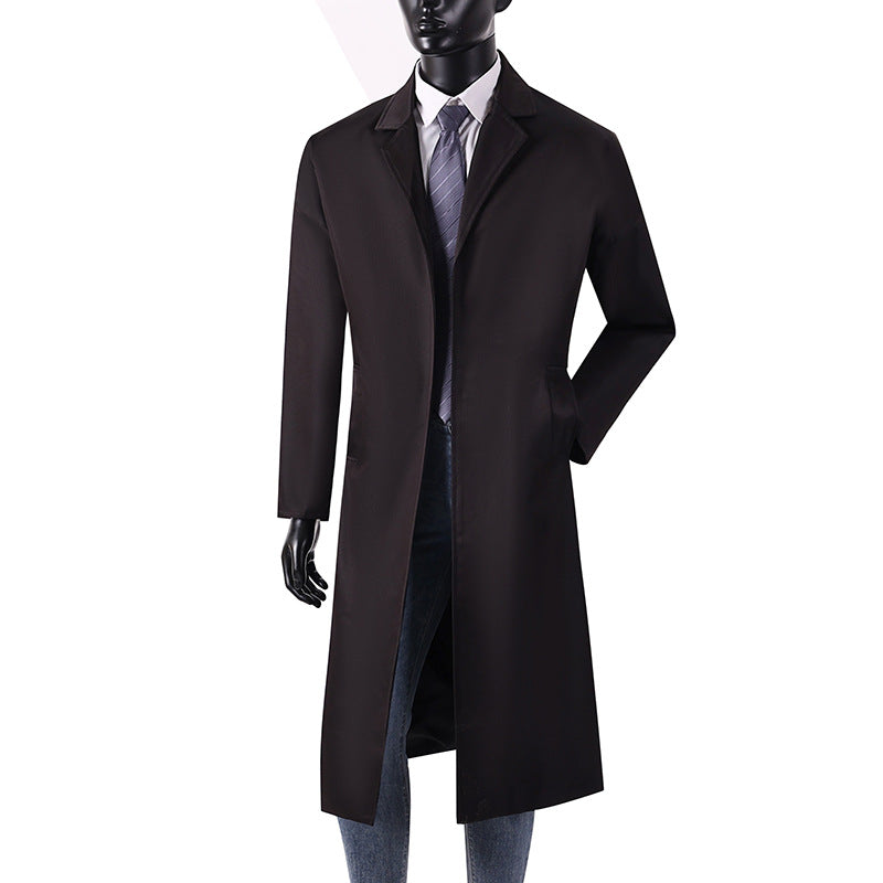 Herren Langer Minimalistischer Trenchcoat mit verdeckter Knopfleiste und Seitentaschen Nord Taschen