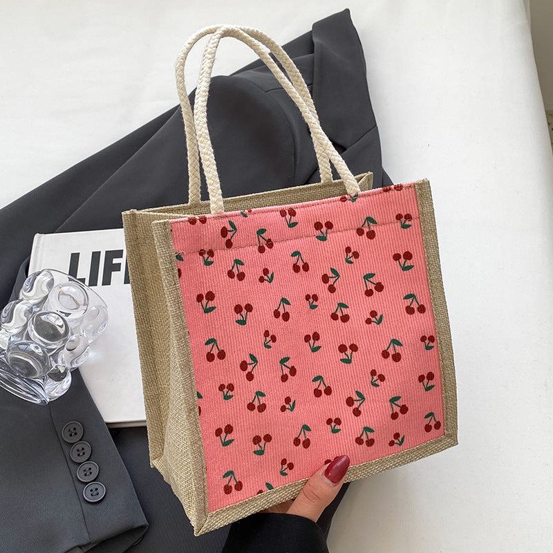 Damen Jute-Tasche mit buntem Blumenmuster Nord Taschen